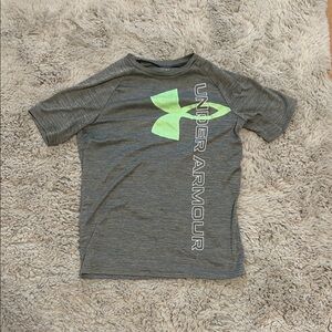 Under Armour Kids Tee in Gray with Neon Green Logo
